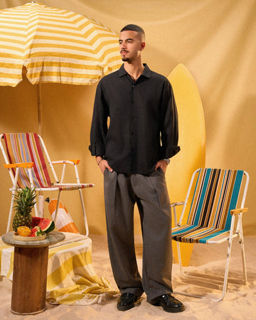 DARK GREY TAILORED PLEATED TROUSERS