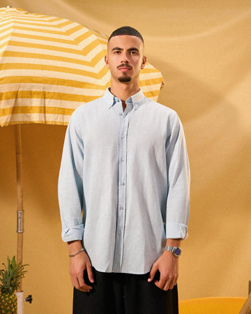 SKY-BLUE LINEN BOXY SHIRT