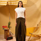 DARK BROWN DOUBLE BUTTON PLEATED PANTS