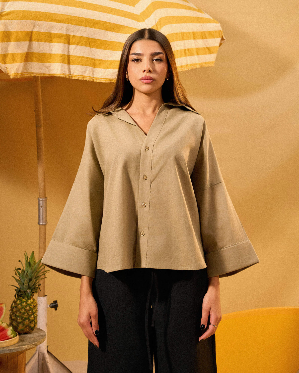 DARK BEIGE RELAXED LINEN SHIRT