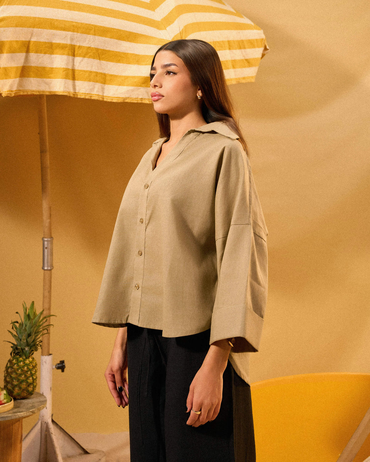 DARK BEIGE RELAXED LINEN SHIRT