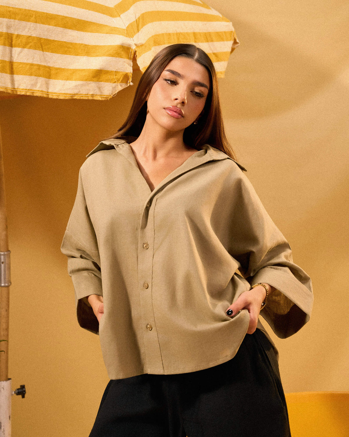 DARK BEIGE RELAXED LINEN SHIRT