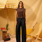 BLACK DOUBLE BUTTON PLEATED PANTS
