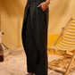 BLACK DOUBLE BUTTON PLEATED PANTS