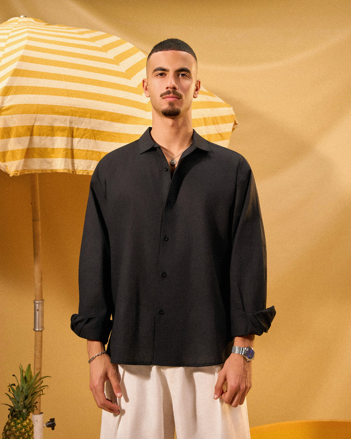 BLACK LINEN BOXY SHIRT