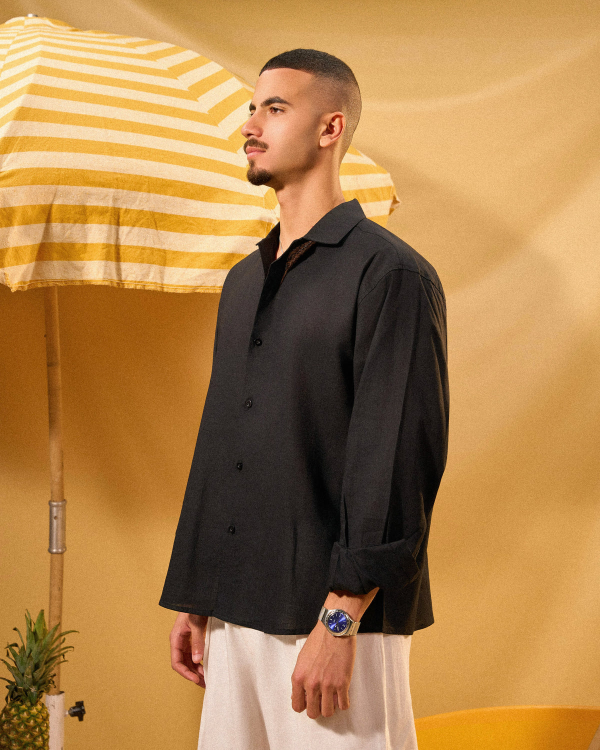 BLACK LINEN BOXY SHIRT