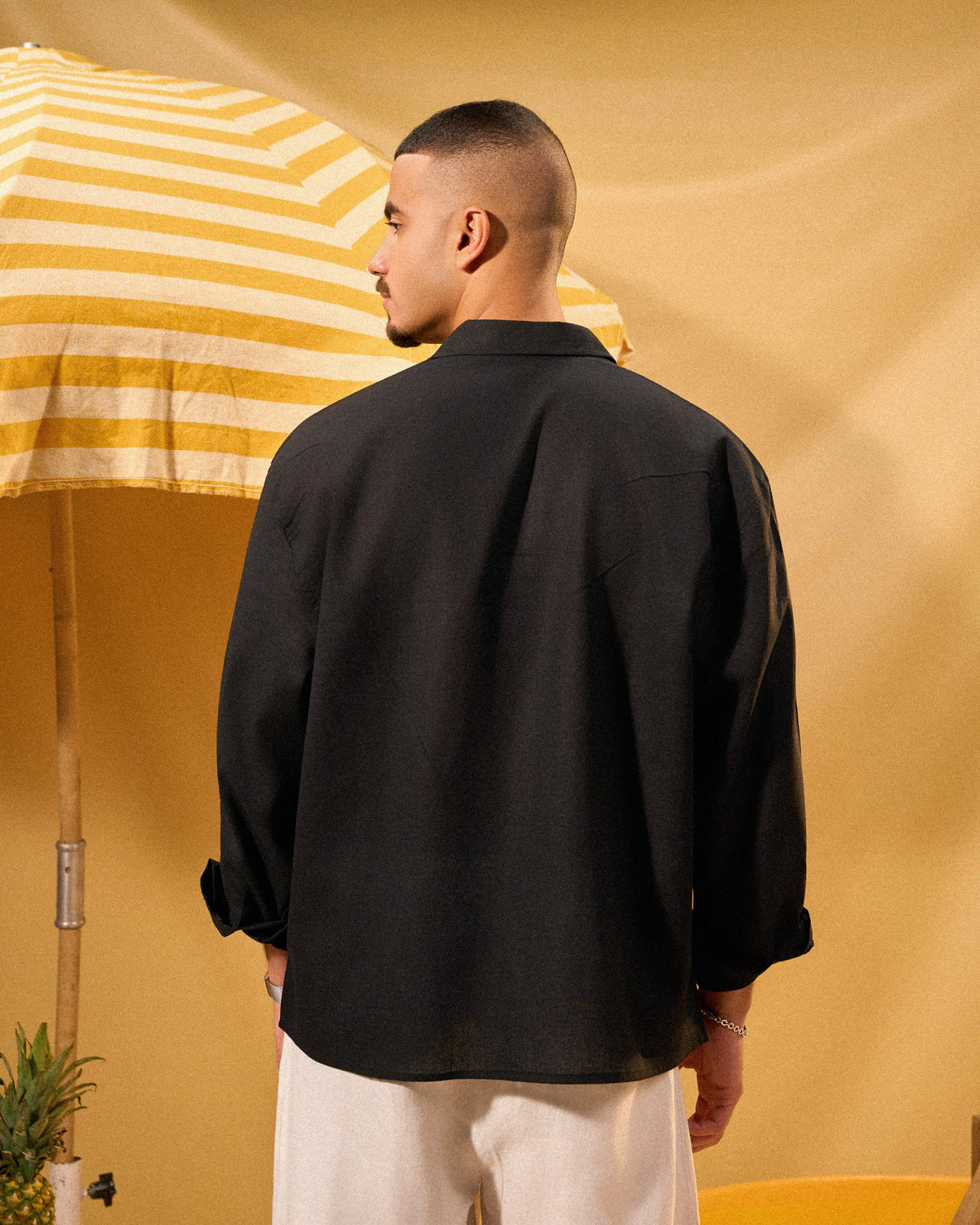 BLACK LINEN BOXY SHIRT