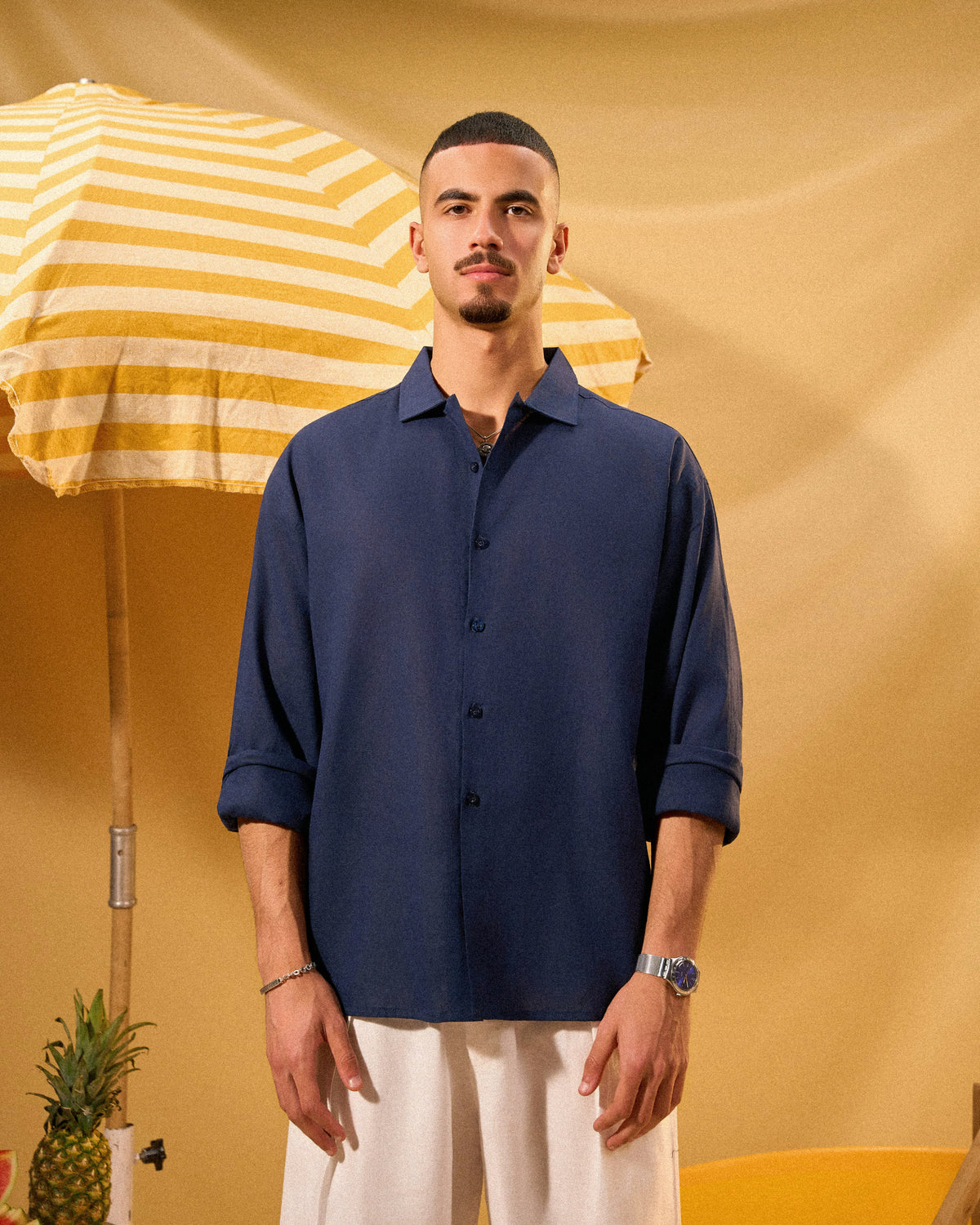 NAVY LINEN BOXY SHIRT