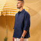 NAVY LINEN BOXY SHIRT