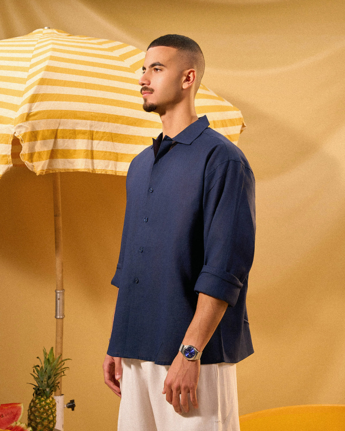 NAVY LINEN BOXY SHIRT