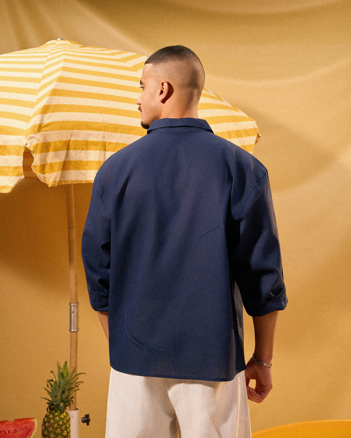 NAVY LINEN BOXY SHIRT