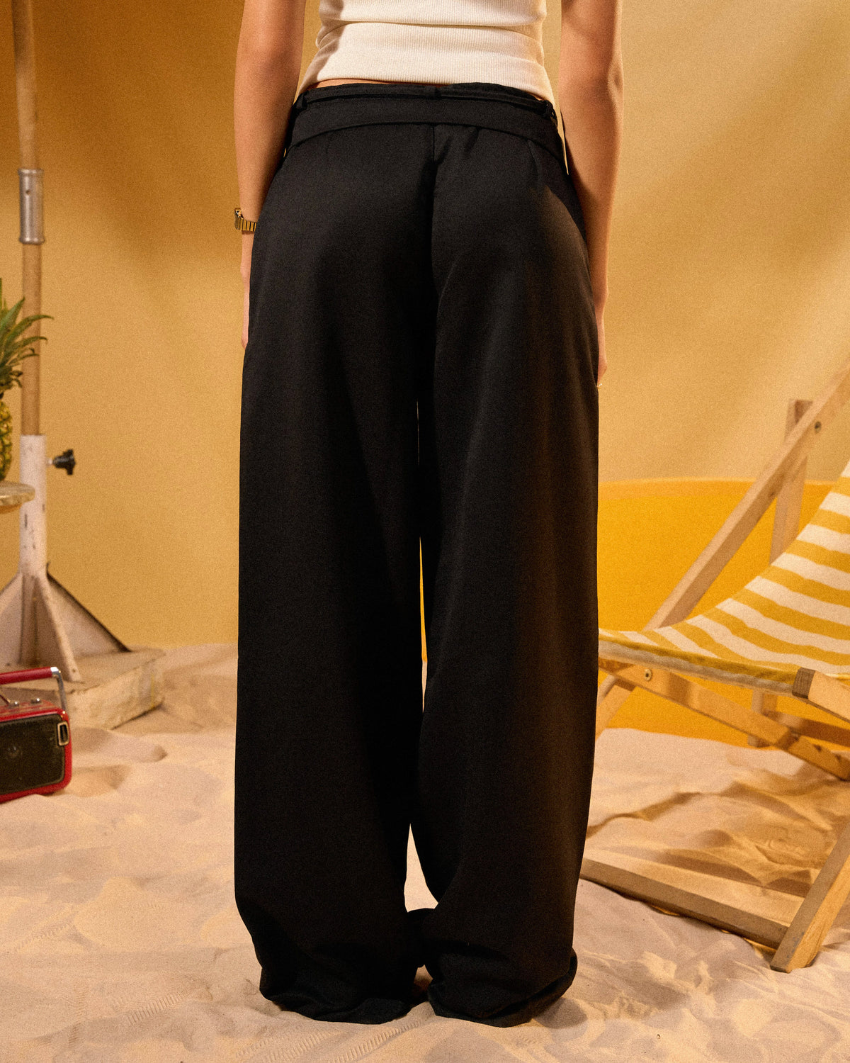 BLACK WOMEN'S RIBBON TIE FORMAL PANTS