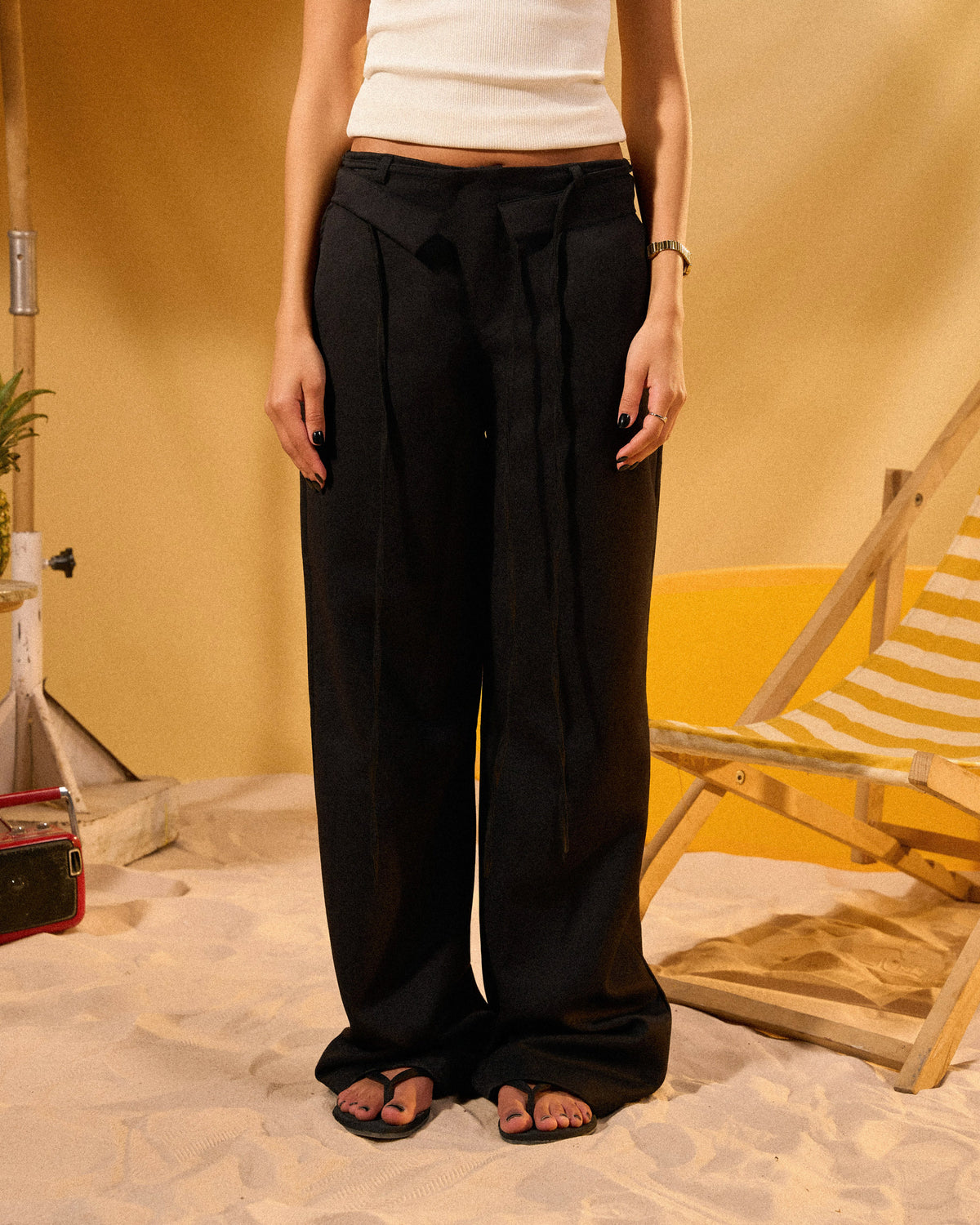 BLACK WOMEN'S RIBBON TIE FORMAL PANTS