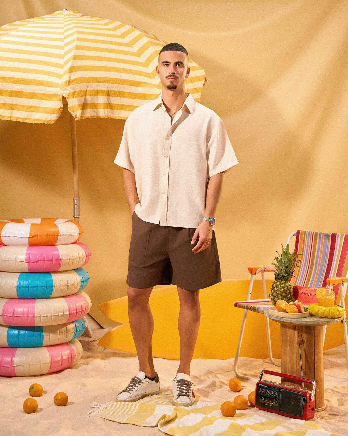 BROWN RELAXED LINEN SHORTS