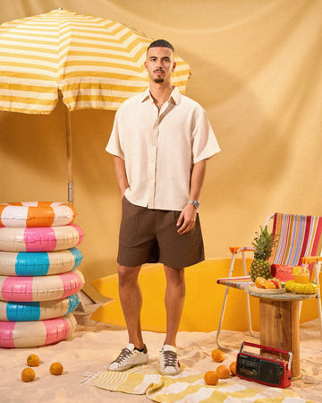 BROWN RELAXED LINEN SHORTS