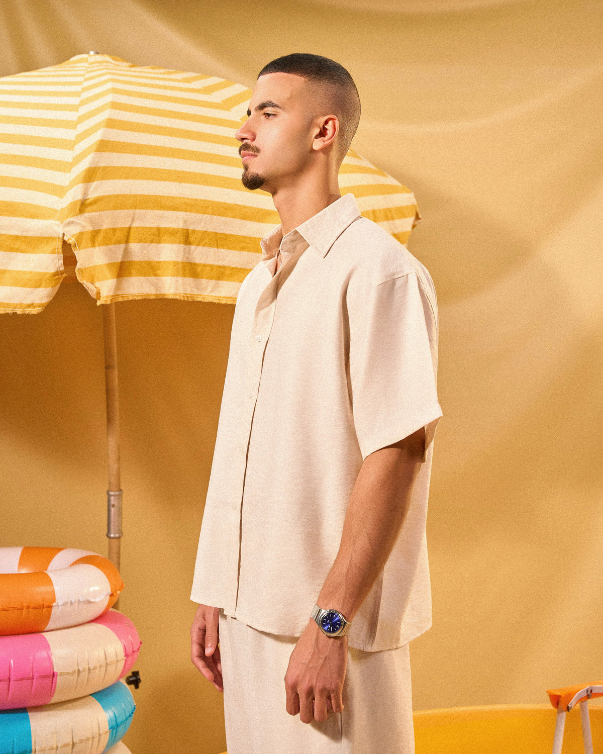BEIGE LINEN BLEND SHIRT