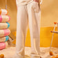 BEIGE LINEN BLEND PANTS