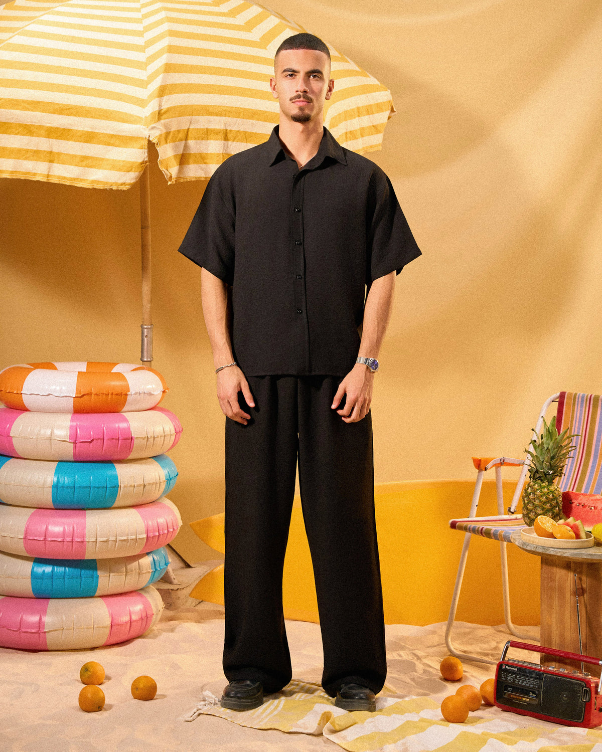 BLACK LINEN BLEND PANTS