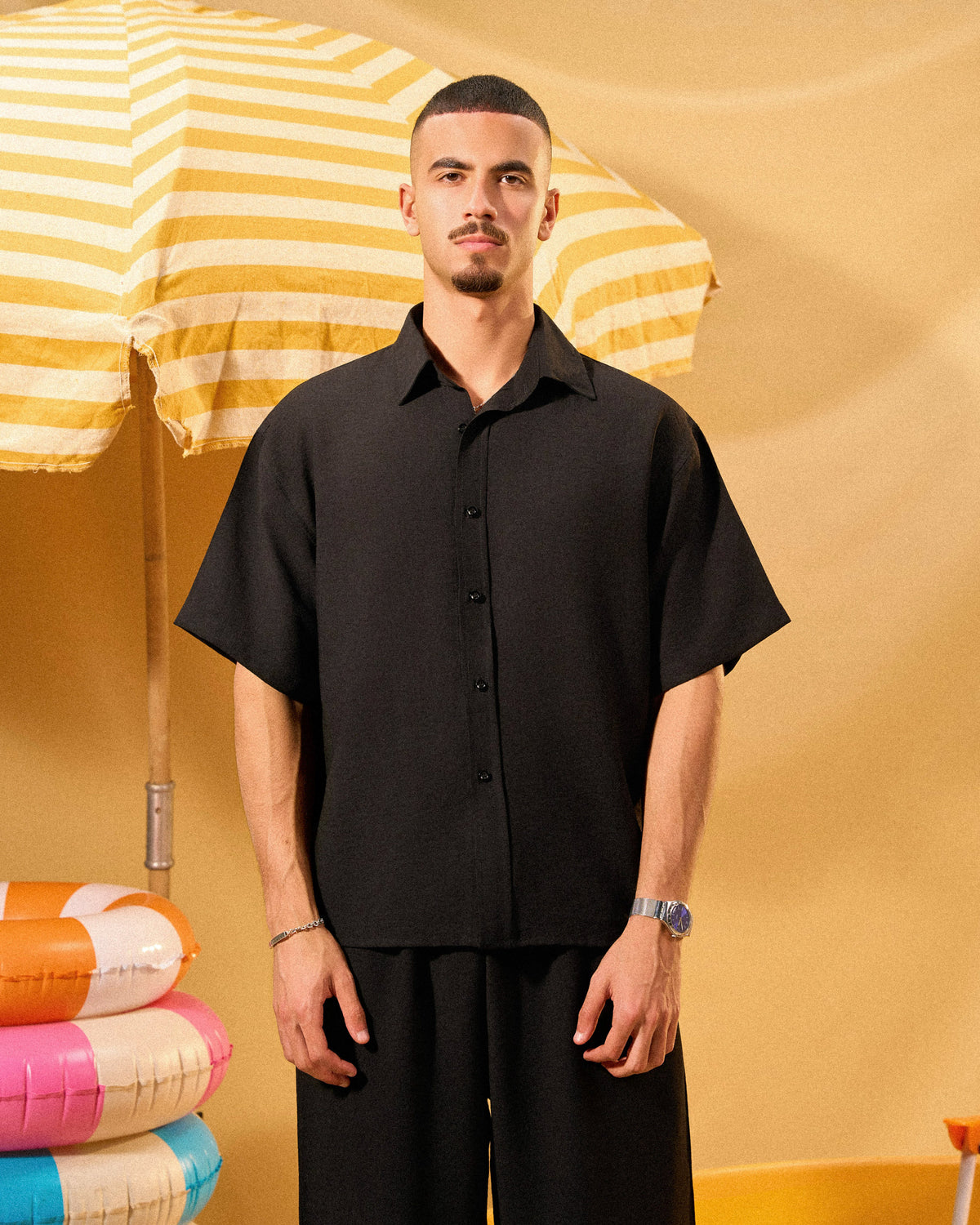 BLACK LINEN BLEND SHIRT