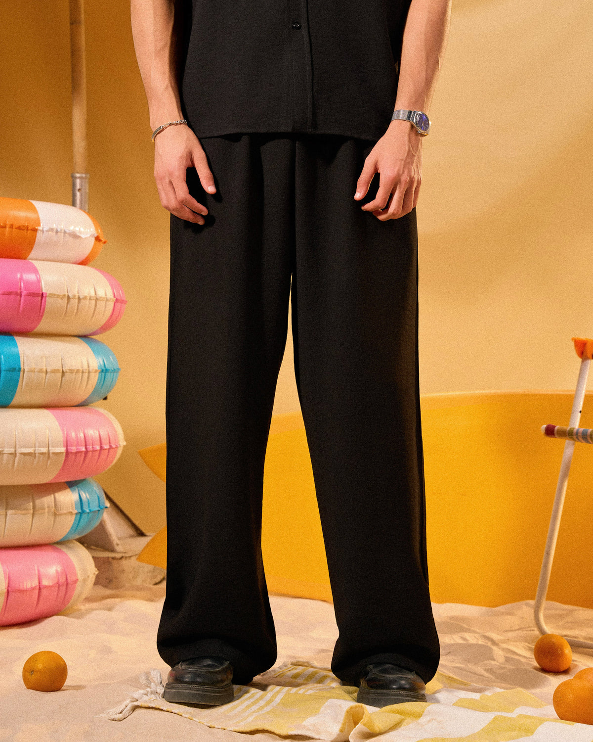 BLACK LINEN BLEND PANTS