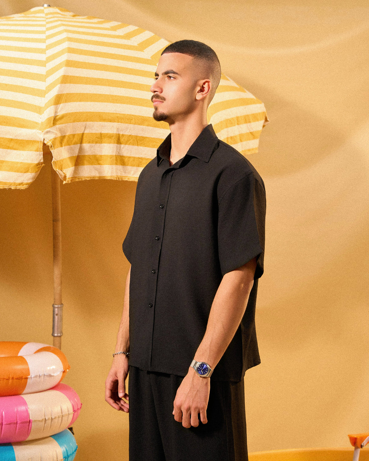 BLACK LINEN BLEND SHIRT