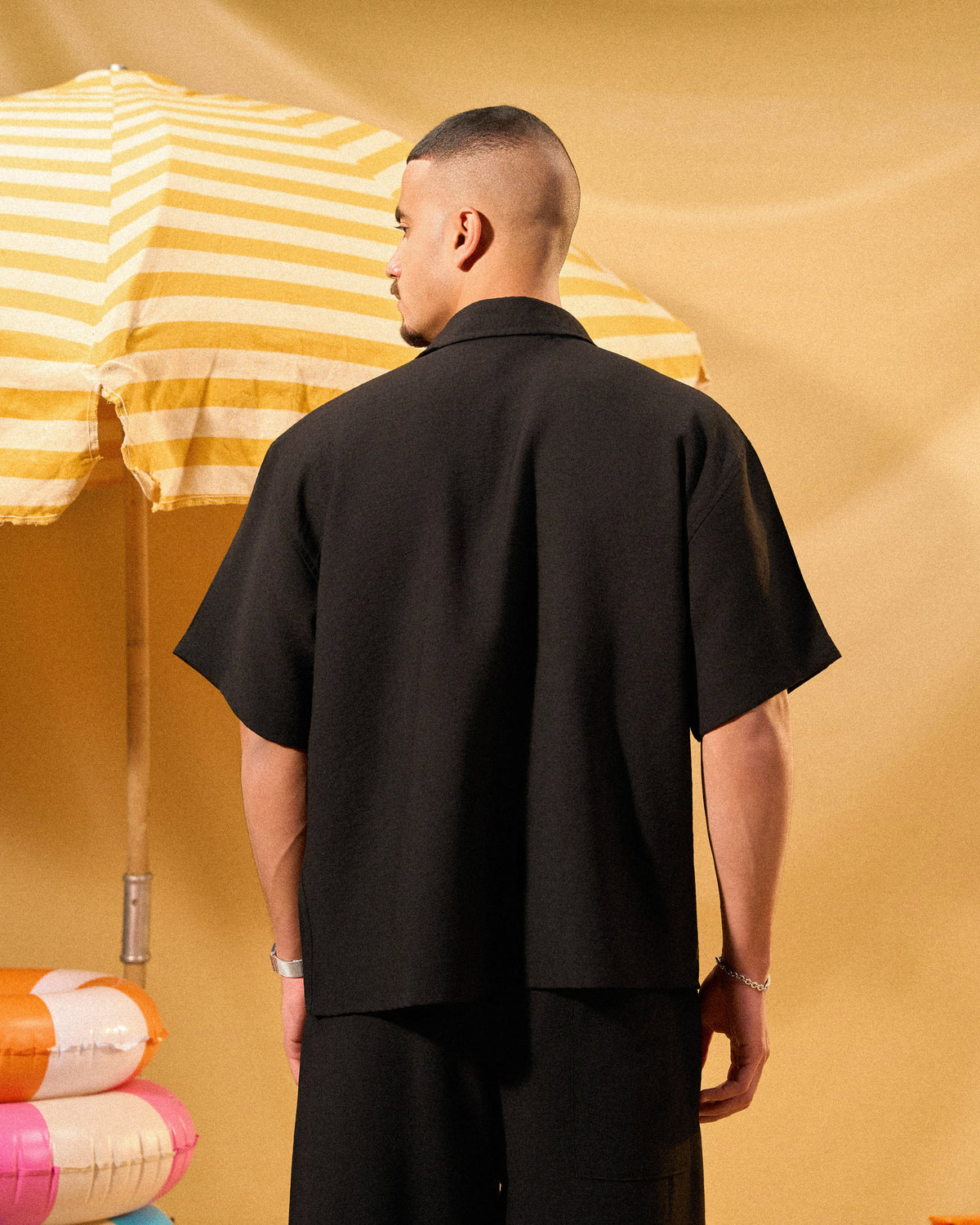 BLACK LINEN BLEND SHIRT