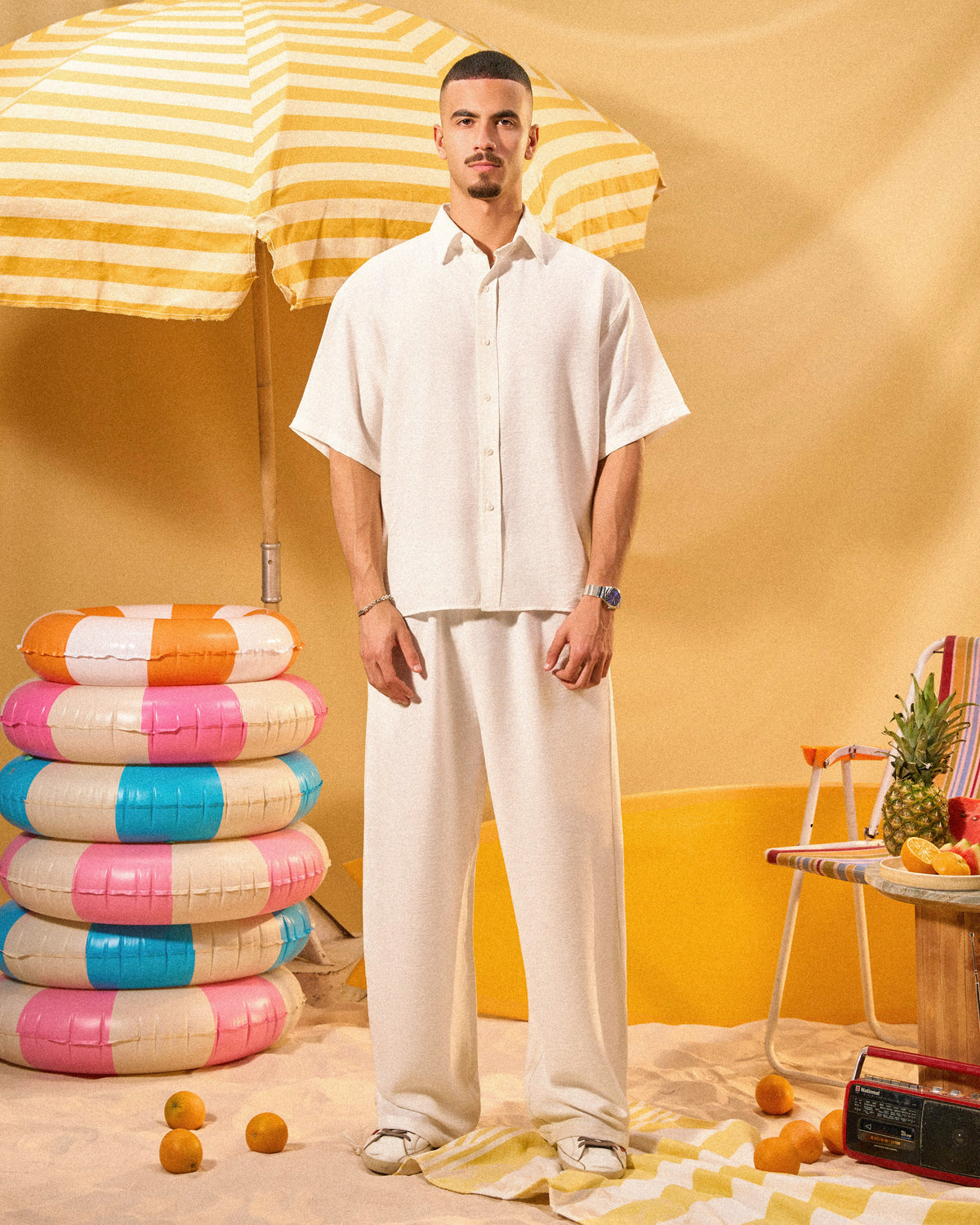 OFF-WHITE LINEN BLEND PANTS