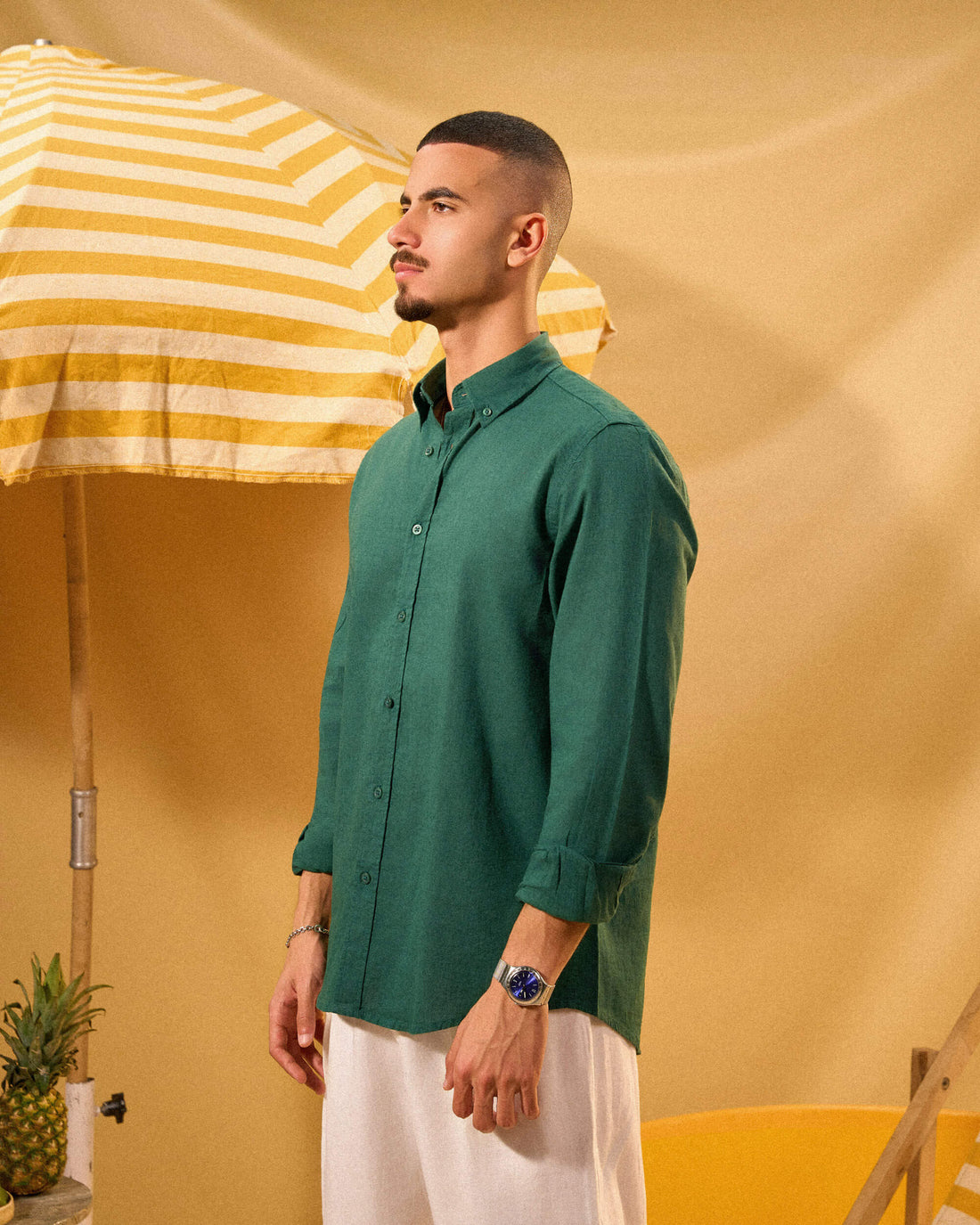 DARK GREEN LINEN SHIRT