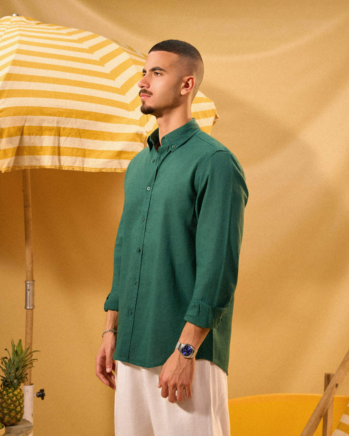 DARK GREEN LINEN SHIRT