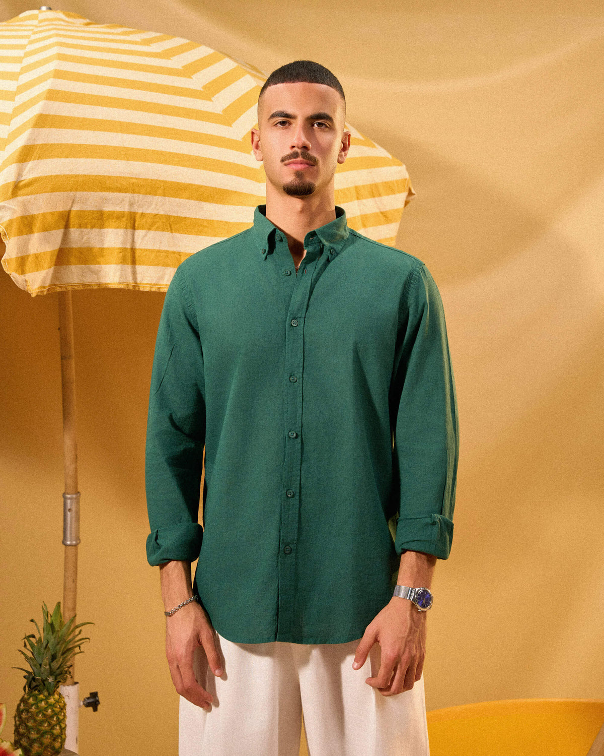 DARK GREEN LINEN SHIRT