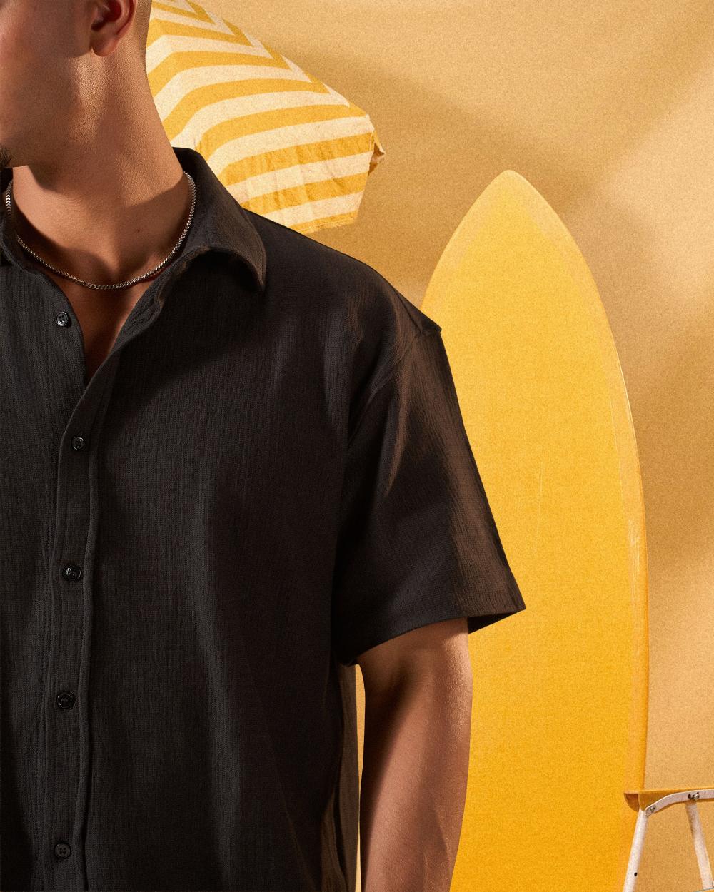 BLACK TEXTURED OVERSHIRT