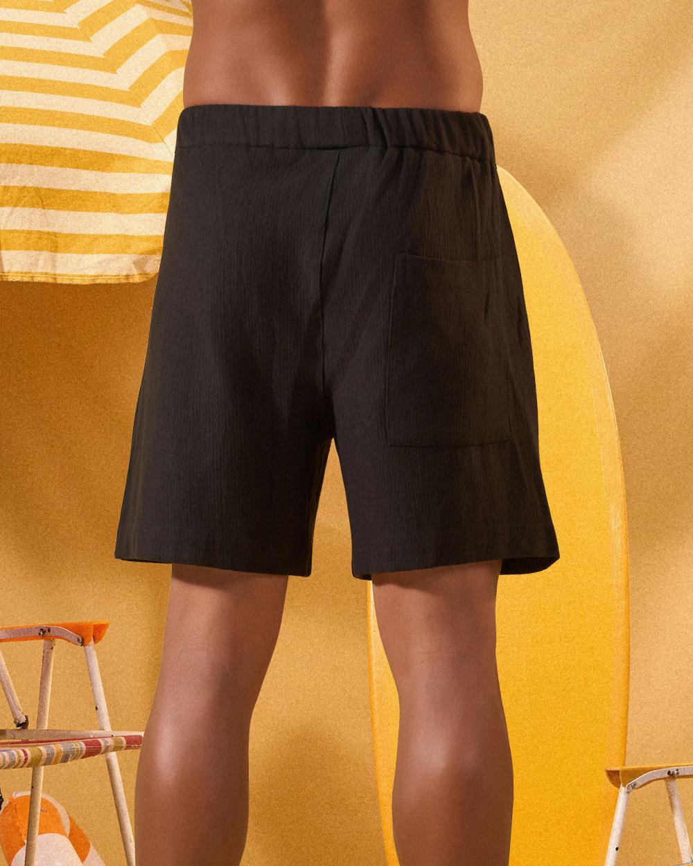 BLACK TEXTURED SHORTS