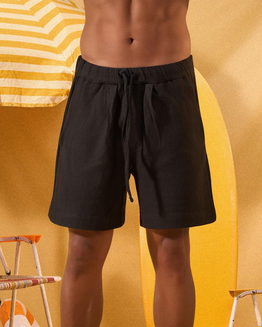 BLACK TEXTURED SHORTS