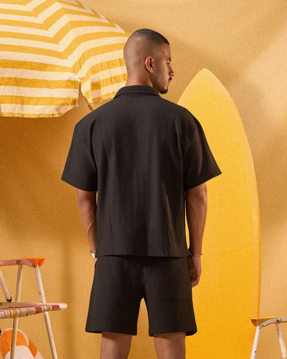 BLACK TEXTURED OVERSHIRT