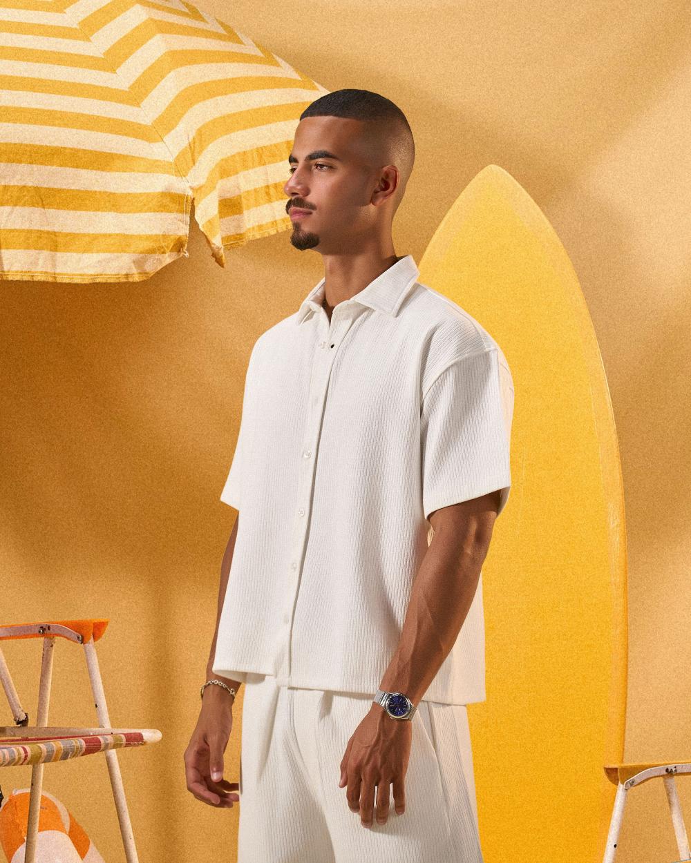OFF WHITE SOFT TEXTURE OVERSHIRT
