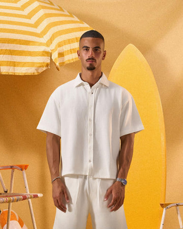 OFF WHITE SOFT TEXTURE OVERSHIRT