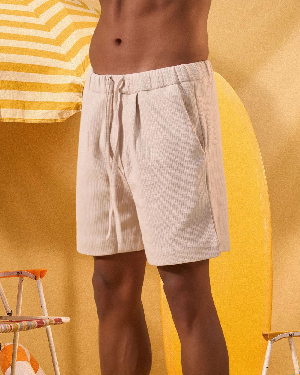 BEIGE SOFT TEXTURE SHORTS