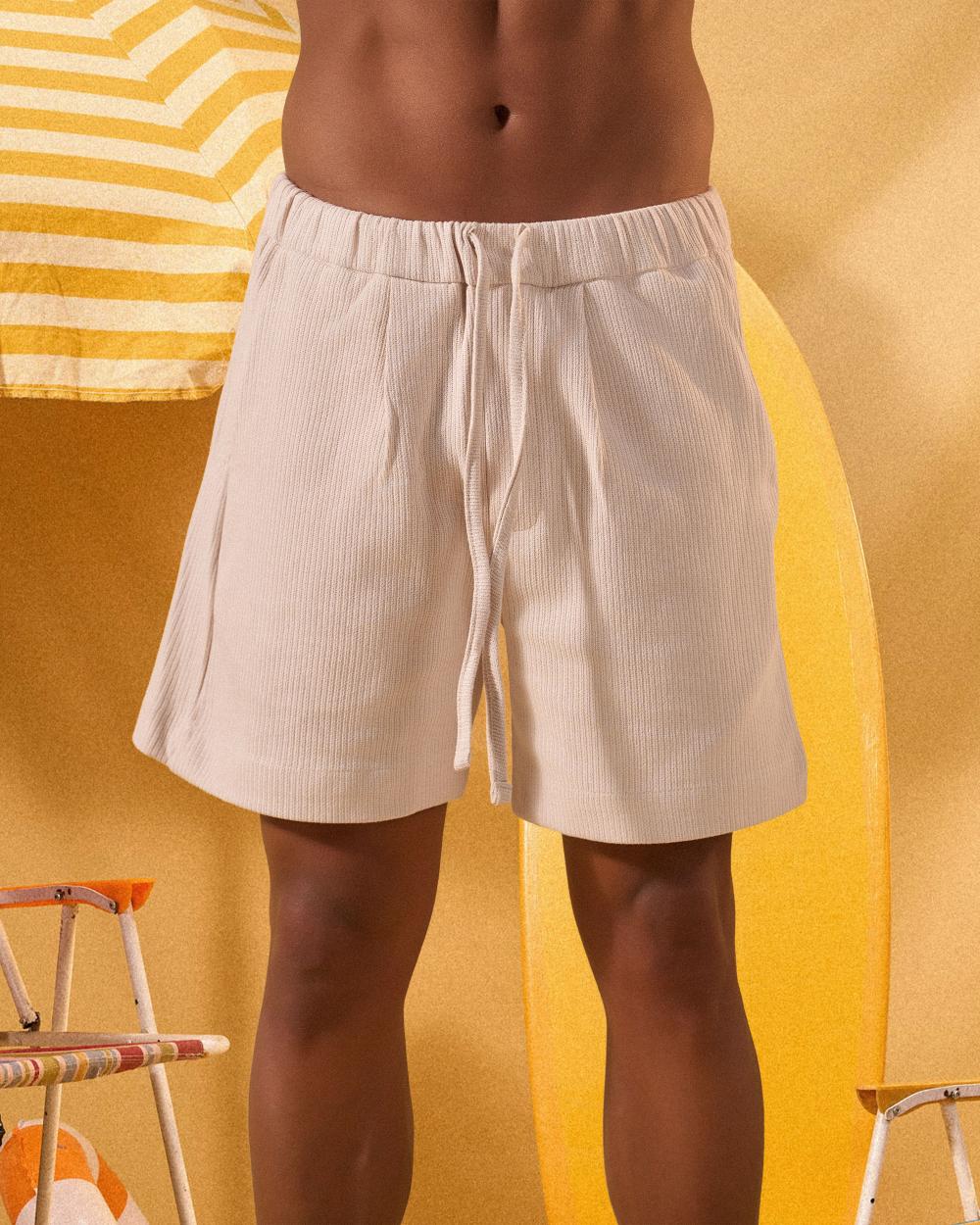 BEIGE SOFT TEXTURE SHORTS