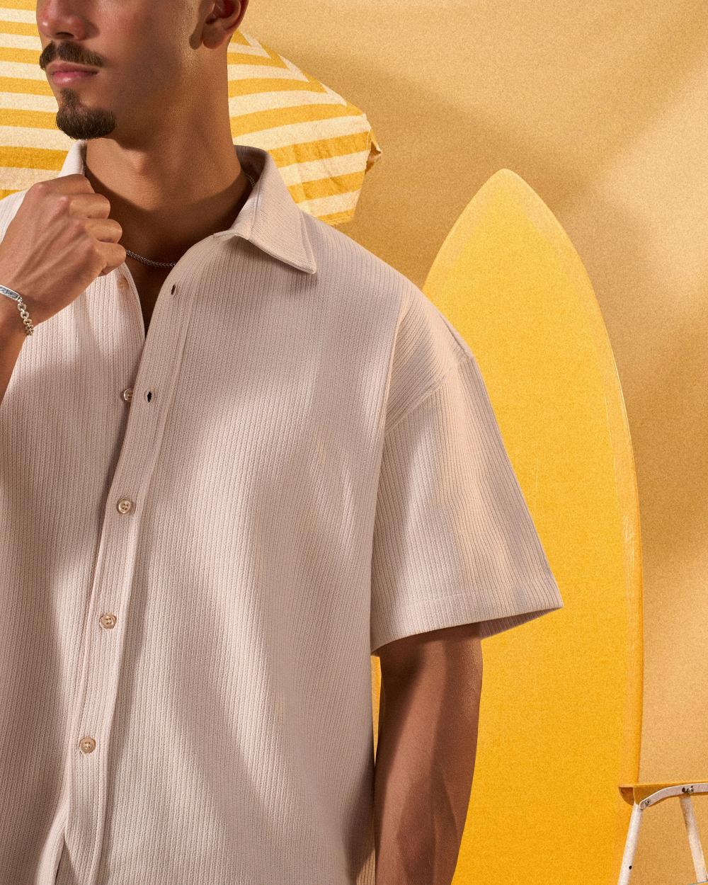 BEIGE SOFT TEXTURE OVERSHIRT