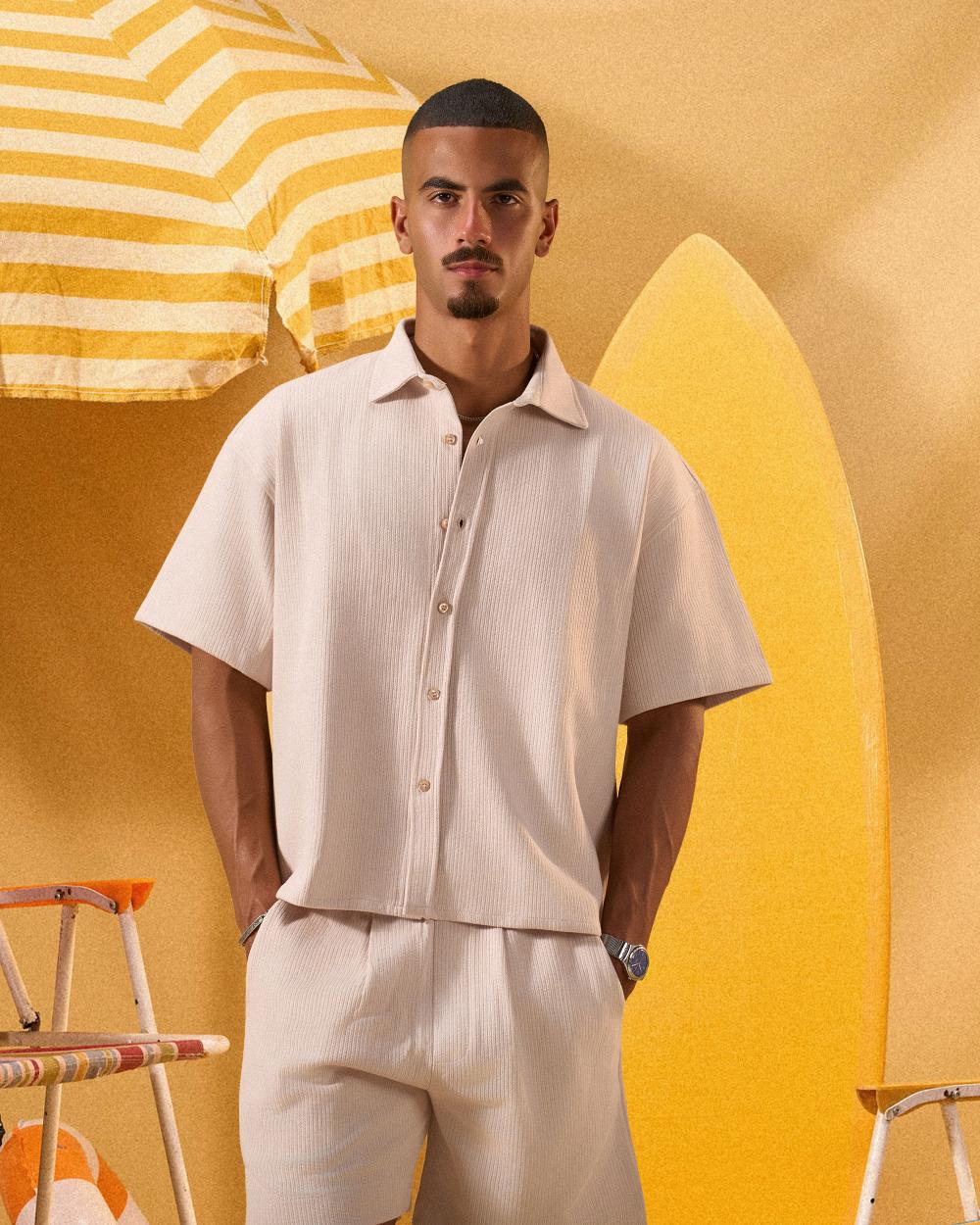 BEIGE SOFT TEXTURE OVERSHIRT