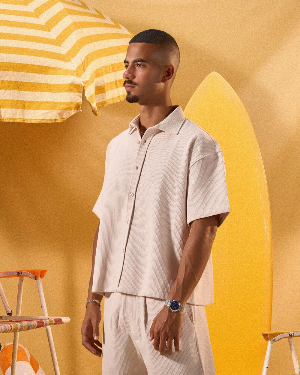 BEIGE SOFT TEXTURE OVERSHIRT