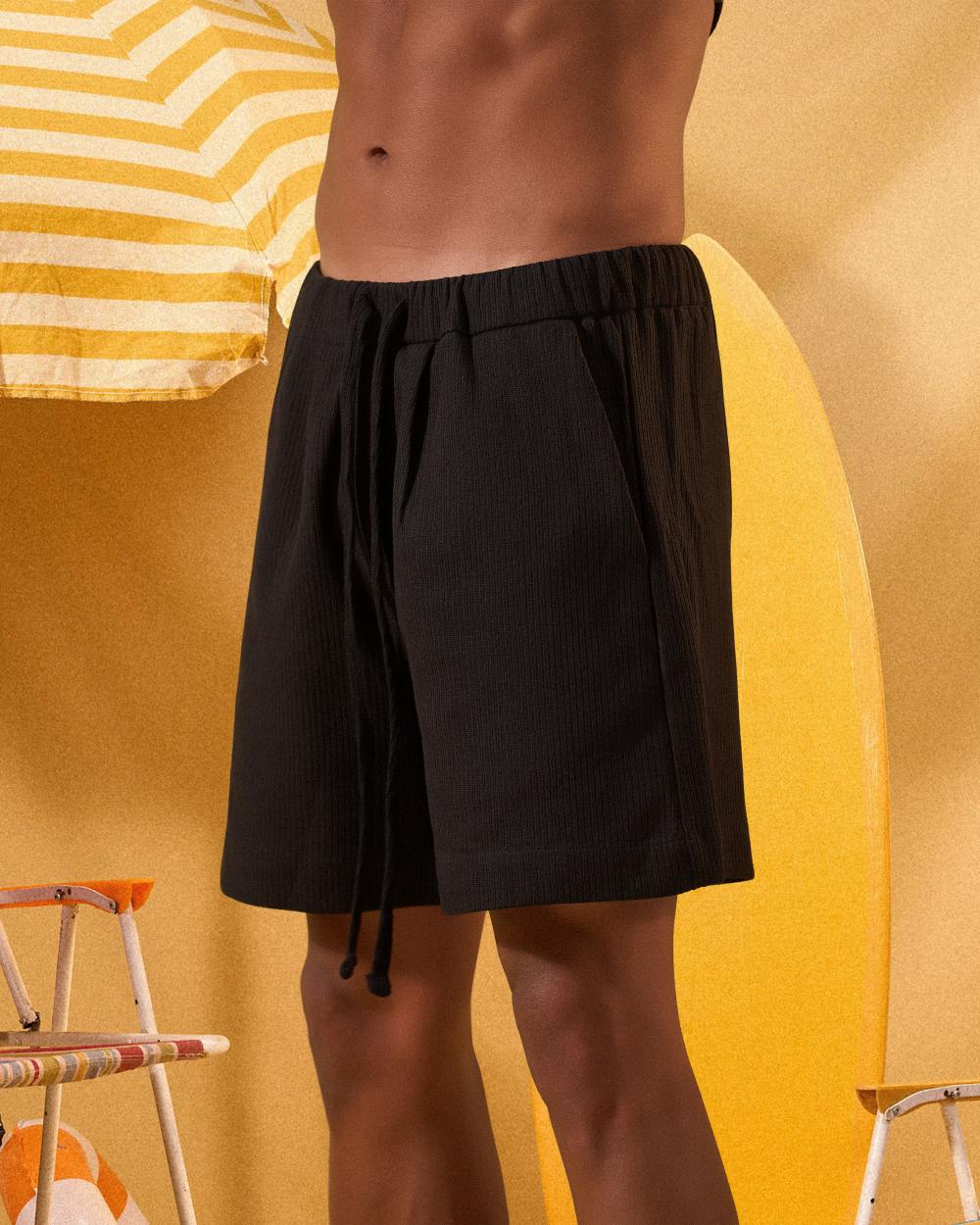 BLACK SOFT TEXTURE SHORTS