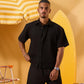 BLACK SOFT TEXTURE OVERSHIRT