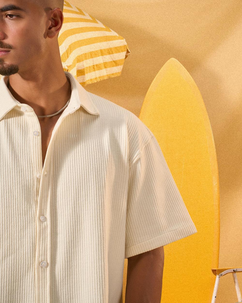 OFF WHITE RELAXED RIBBED OVERSHIRT