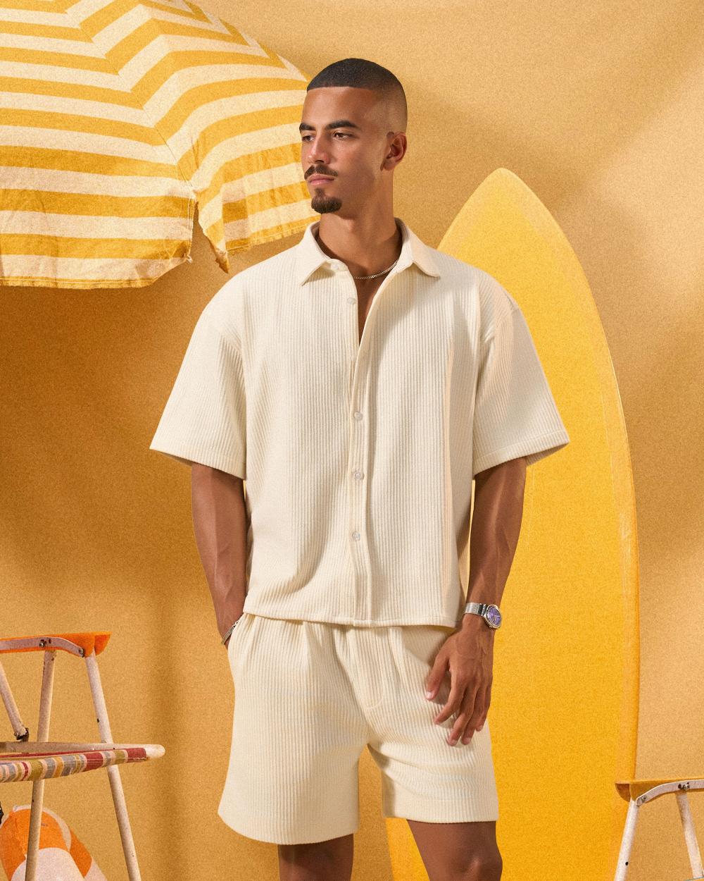 OFF WHITE RELAXED RIBBED OVERSHIRT