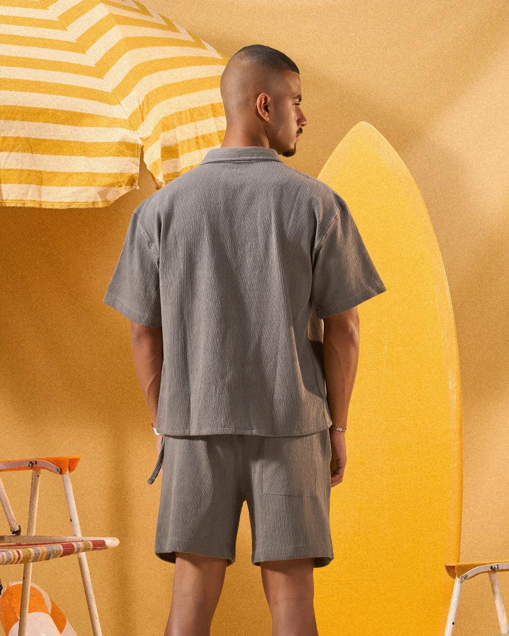 DARK GREY RIDGED OVERSHIRT