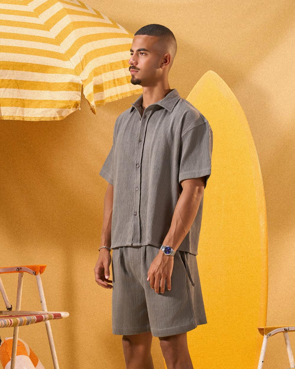 DARK GREY RIDGED OVERSHIRT