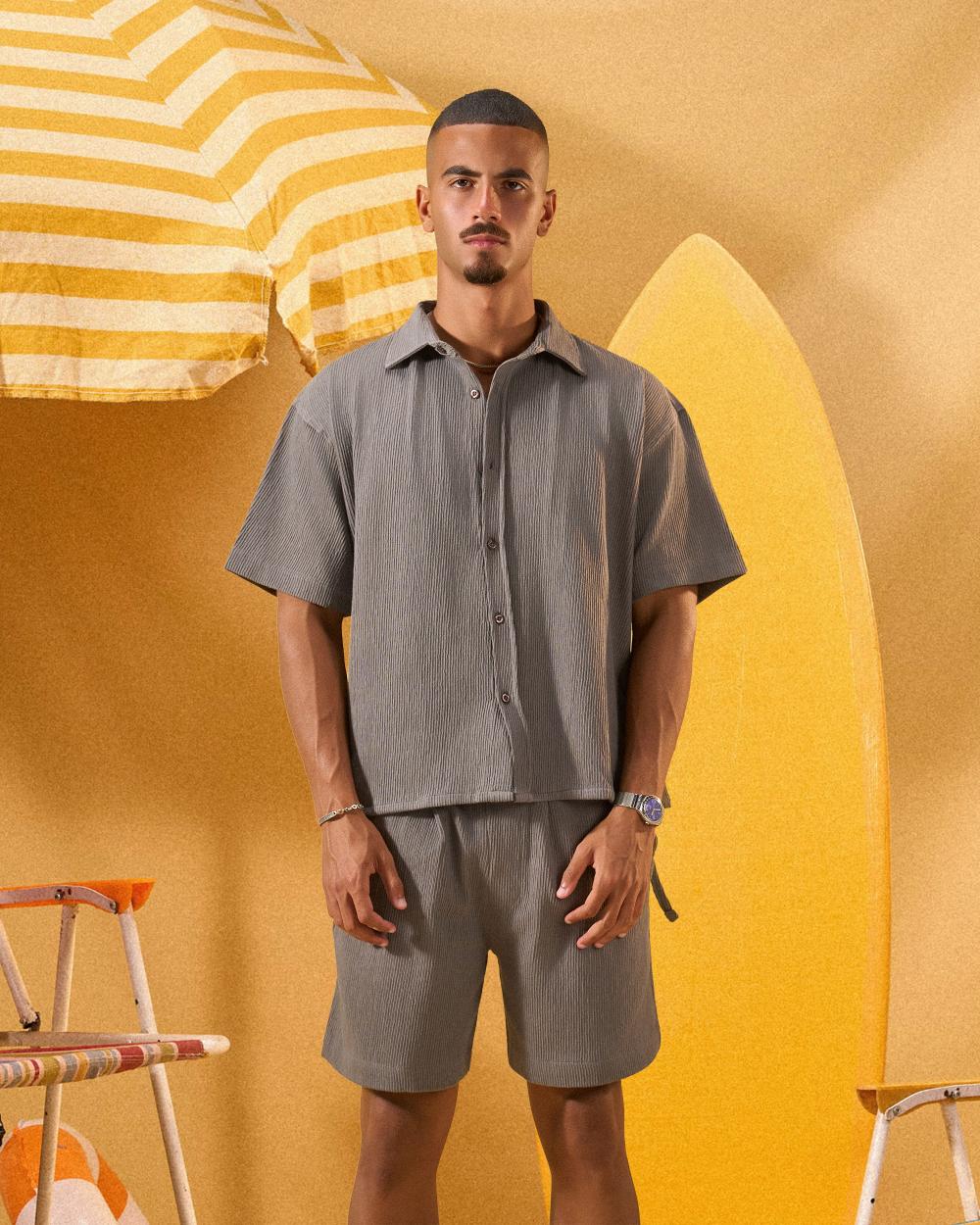 DARK GREY RIDGED OVERSHIRT