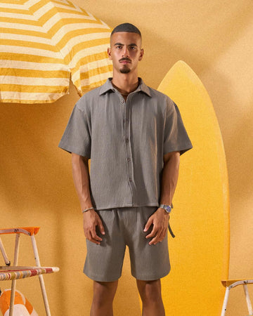 DARK GREY RIDGED OVERSHIRT