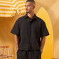 BLACK WAFFLE OVERSHIRT